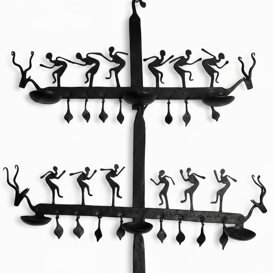 Wrought Iron Wall Hanging with Candle Stand - Tribal Art - view 3, handmade Bastar wrought iron art from India