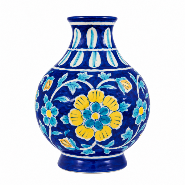 Yellow Floral Harmony Vase - Jaipur Blue Pottery, handmade Jaipur blue pottery from India