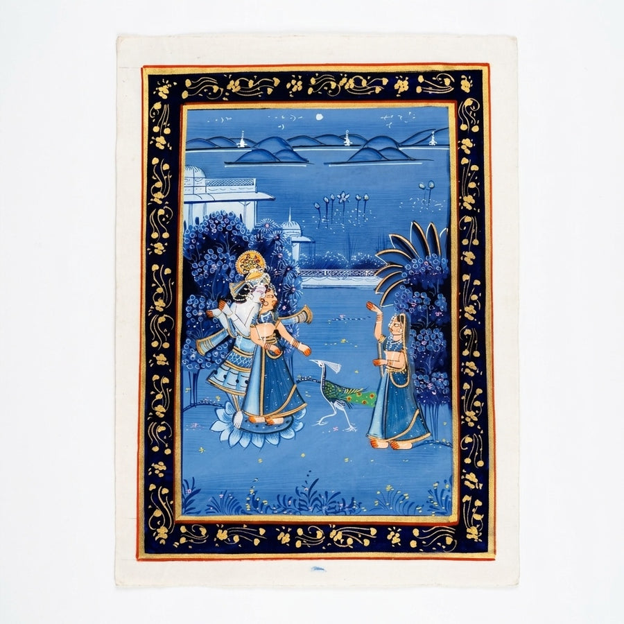 Divine Lotus Embrace – Rajasthani Miniature Painting