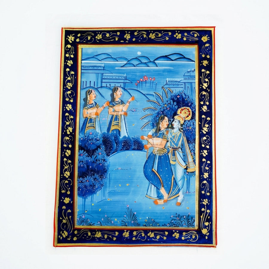 Moonlit Divine Encounter – Rajasthani Miniature Painting