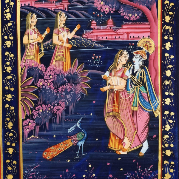 Moonlit Divine Ras Leela – Rajasthani Miniature Painting