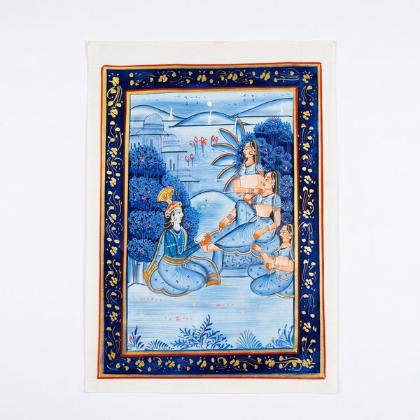 Melody Beneath the Moonlit Tree – Rajasthani Miniature Painting