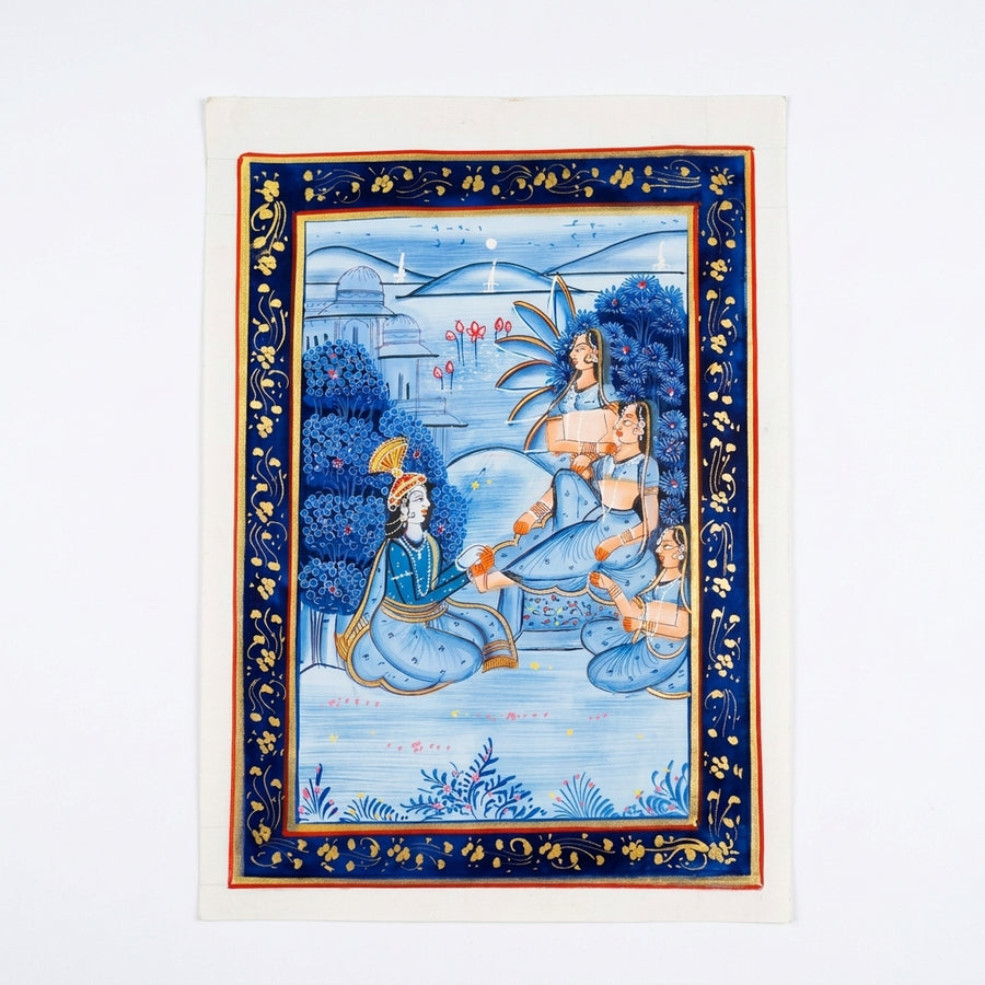 Melody Beneath the Moonlit Tree – Rajasthani Miniature Painting