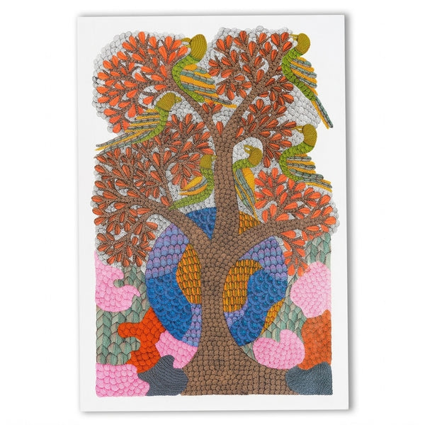 Birds in the Blossoming Tree – Gond Paper Painting