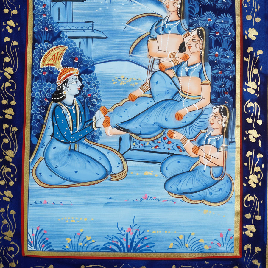 Midnight Devotion by the Yamuna – Rajasthani Miniature Painting