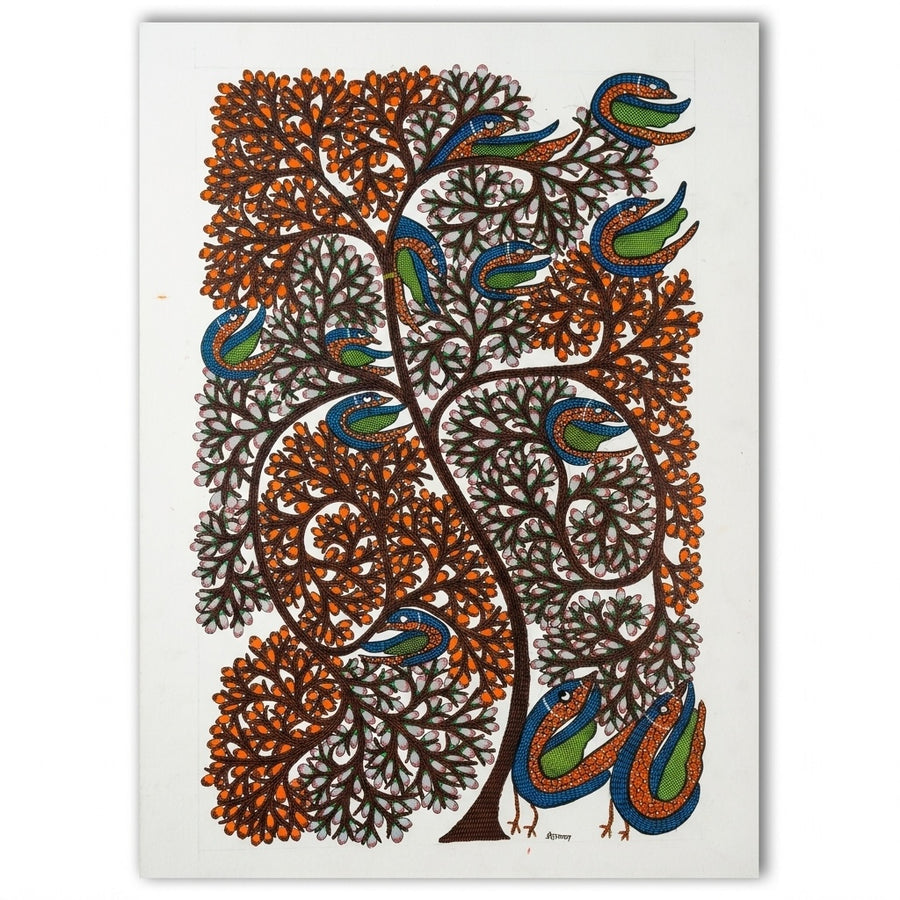 Peacocks in the Forest – Gond Paper Painting