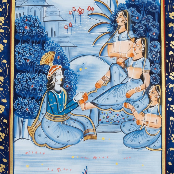Melody Beneath the Moonlit Tree – Rajasthani Miniature Painting