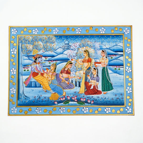 Krishna's Divine Gathering with Gopis – Rajasthani Miniature Painting