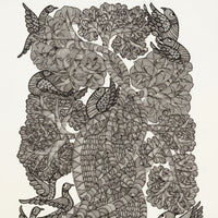 Bird Among Blossoming Branches – Gond Paper Painting