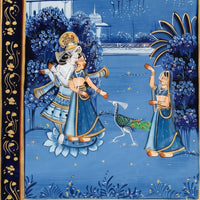 Divine Lotus Embrace – Rajasthani Miniature Painting