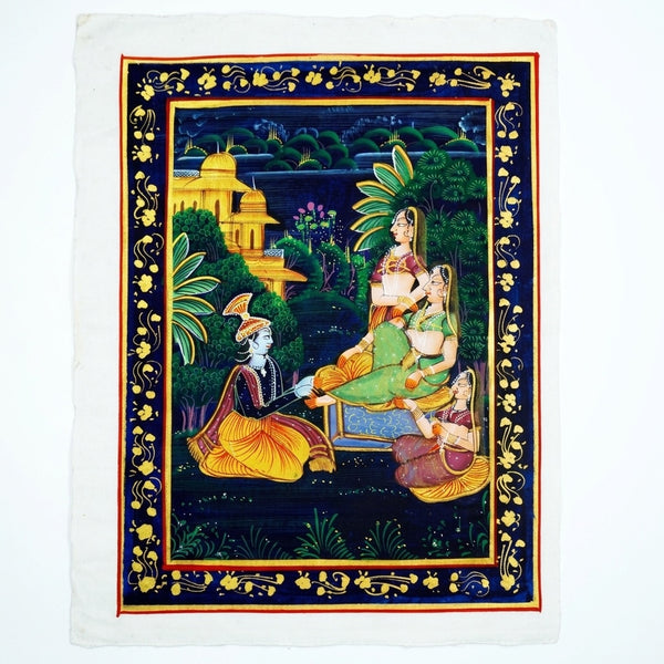 Krishna in the Moonlit Grove – Rajasthani Miniature Painting