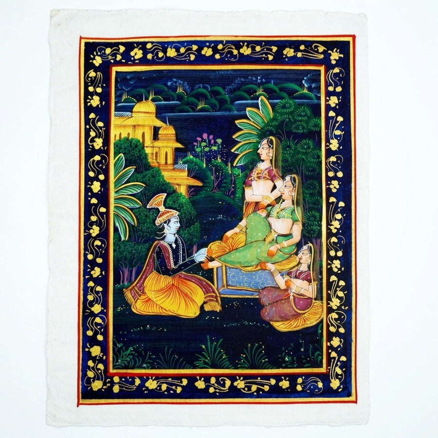 Krishna in the Moonlit Grove – Rajasthani Miniature Painting