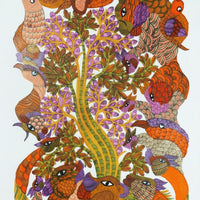 Birds Around the Tree of Life – Gond Paper Painting