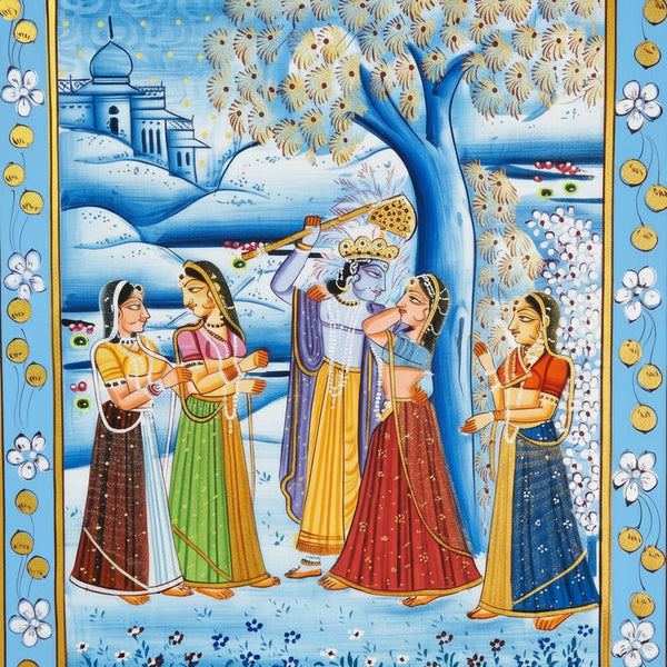Krishna Beneath the Blossoming Tree – Rajasthani Miniature Painting