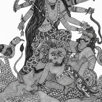 Goddess Durga Slaying Mahishasura – Gond Paper Painting