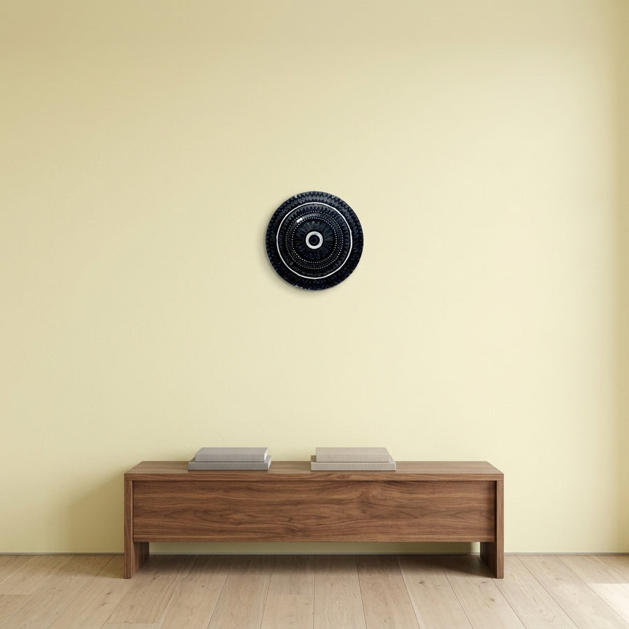 Black Glossy Circular Lippan Mirror Wall Art