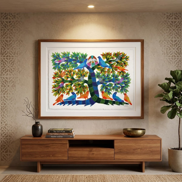 Tree and Birds – Gond Paper Painting