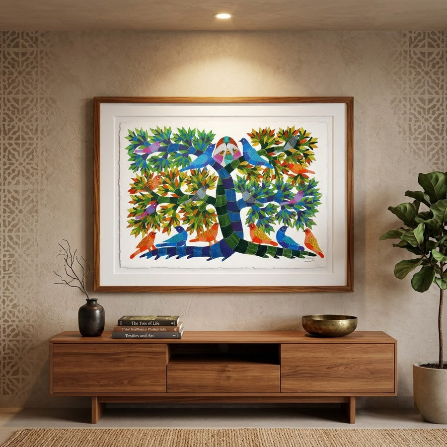 Tree and Birds – Gond Paper Painting