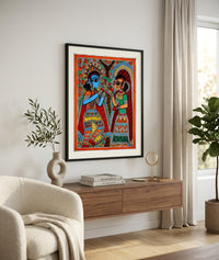 Radha Krishna with Flute – Madhubani Painting