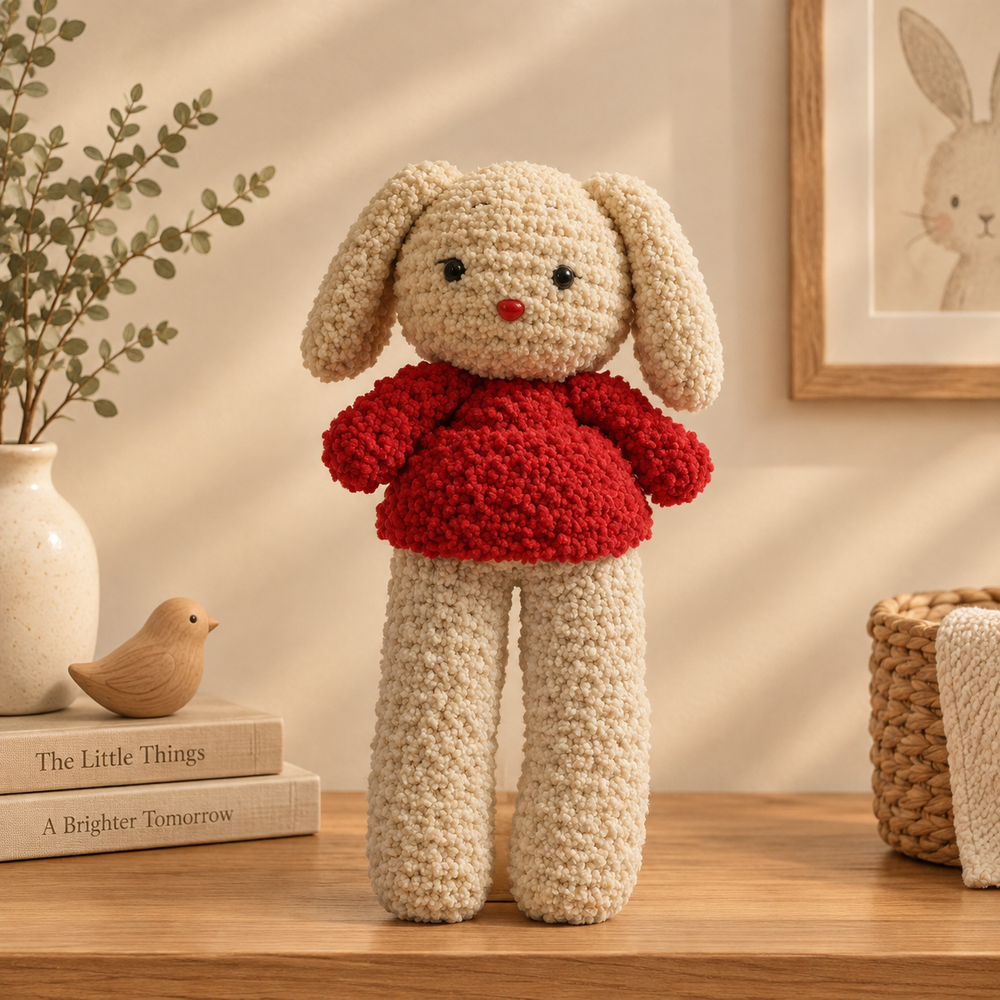 Crochet Bunny Plush – Red Handmade Art