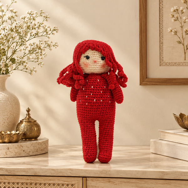 Crochet Cute Girl Doll – Red Handmade Art
