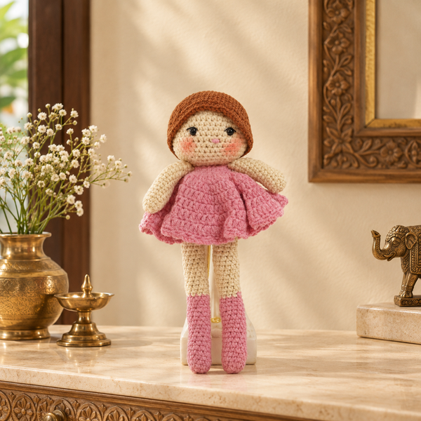 Crochet Cute Girl Doll – Pink Handmade Art