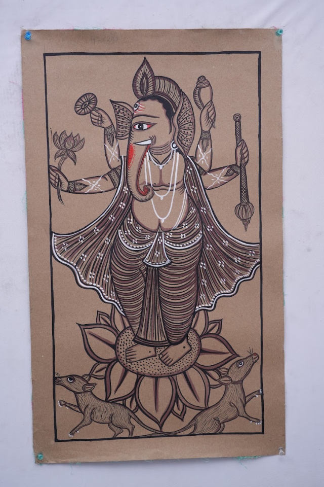 Ganesha on Lotus – Kalighat Painting