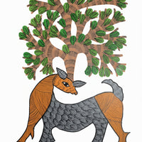 Foxes and the Forest Tree – Gond Paper Painting