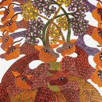 Forest Deer and Flowering Tree – Gond Paper Painting