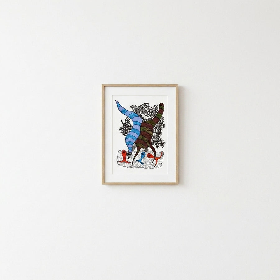 Fish, Aquatic Animals & River – Gond Paper Painting