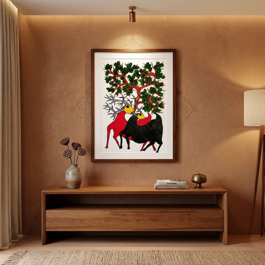 Deers Beneath the Tree – Gond Paper Painting