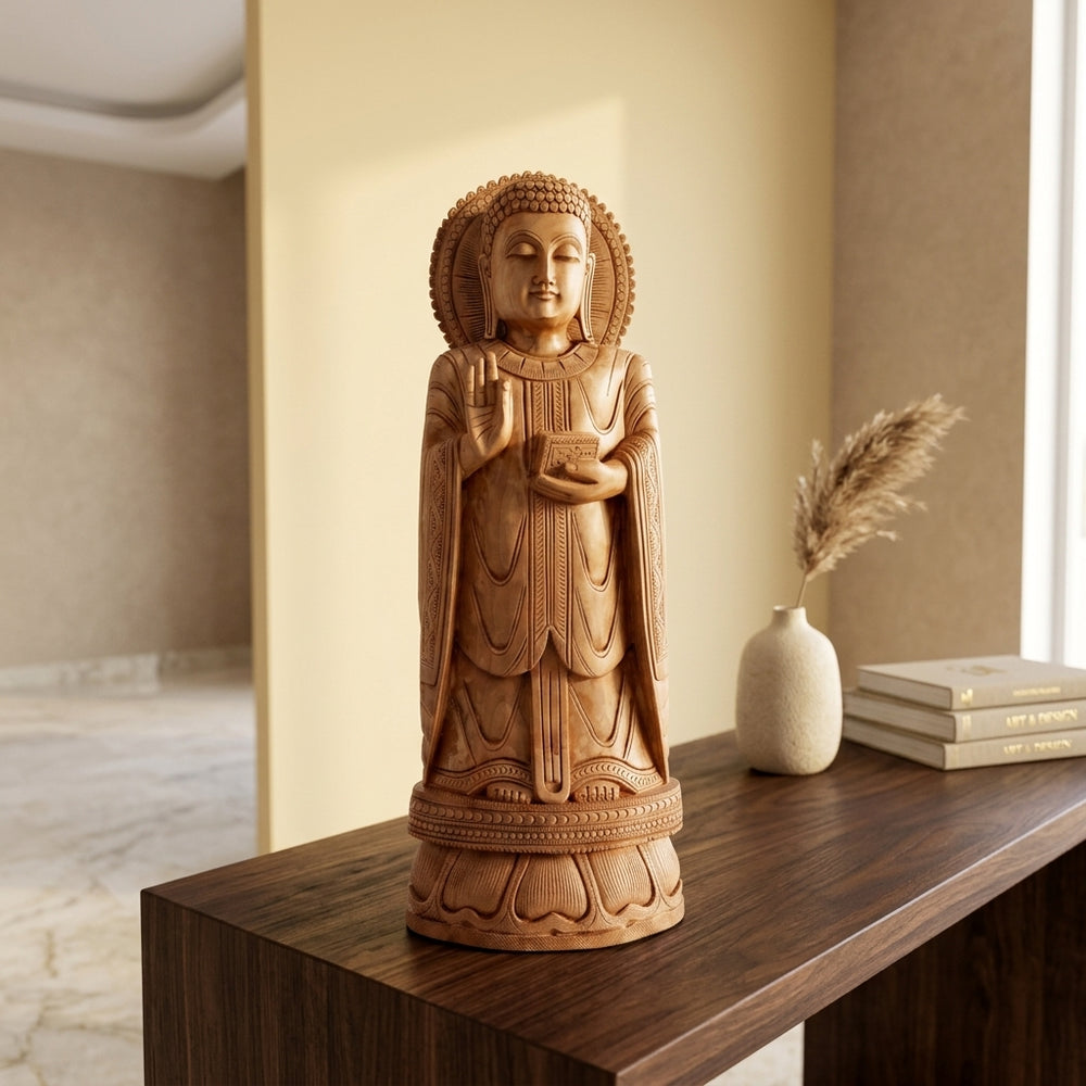 Standing Buddha - Kadam Wood Hand Carved Sculpture