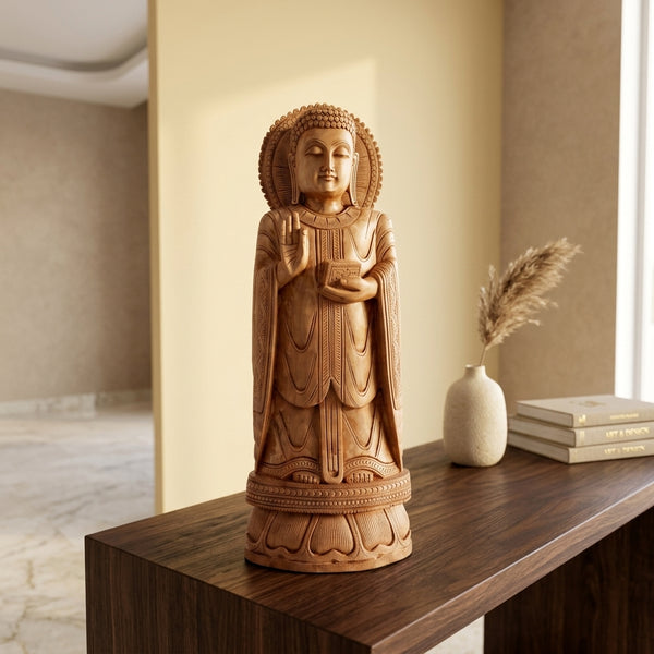 Standing Buddha - Kadam Wood Hand Carved Sculpture