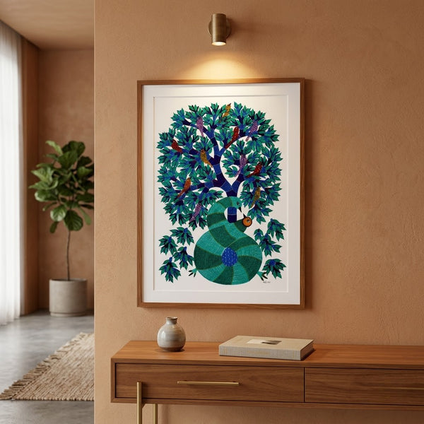 The Tree of Songbirds – Gond Paper Painting