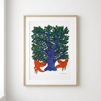 Tree and Two Birds – Gond Paper Painting