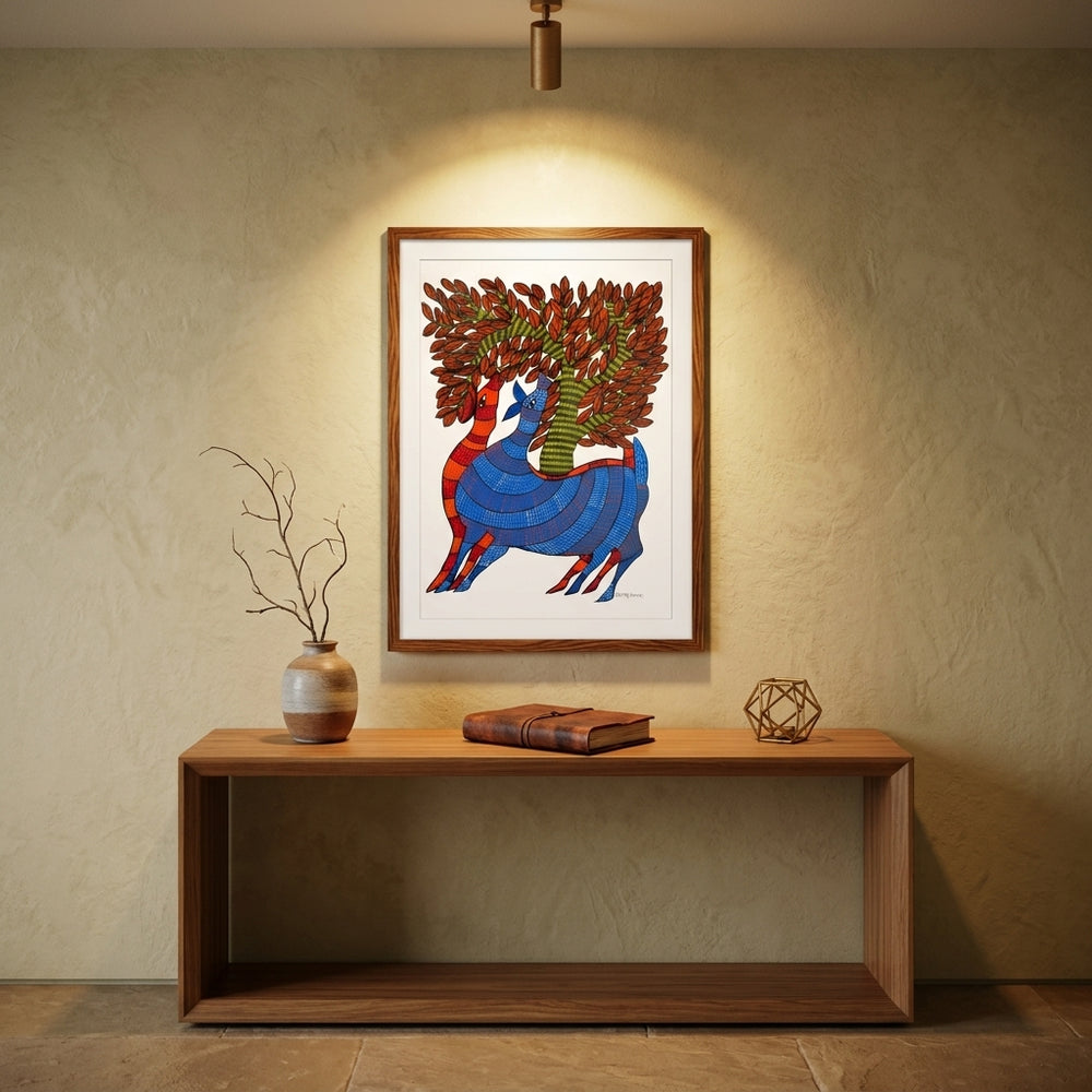 Companions Beneath the Tree – Gond Paper Painting