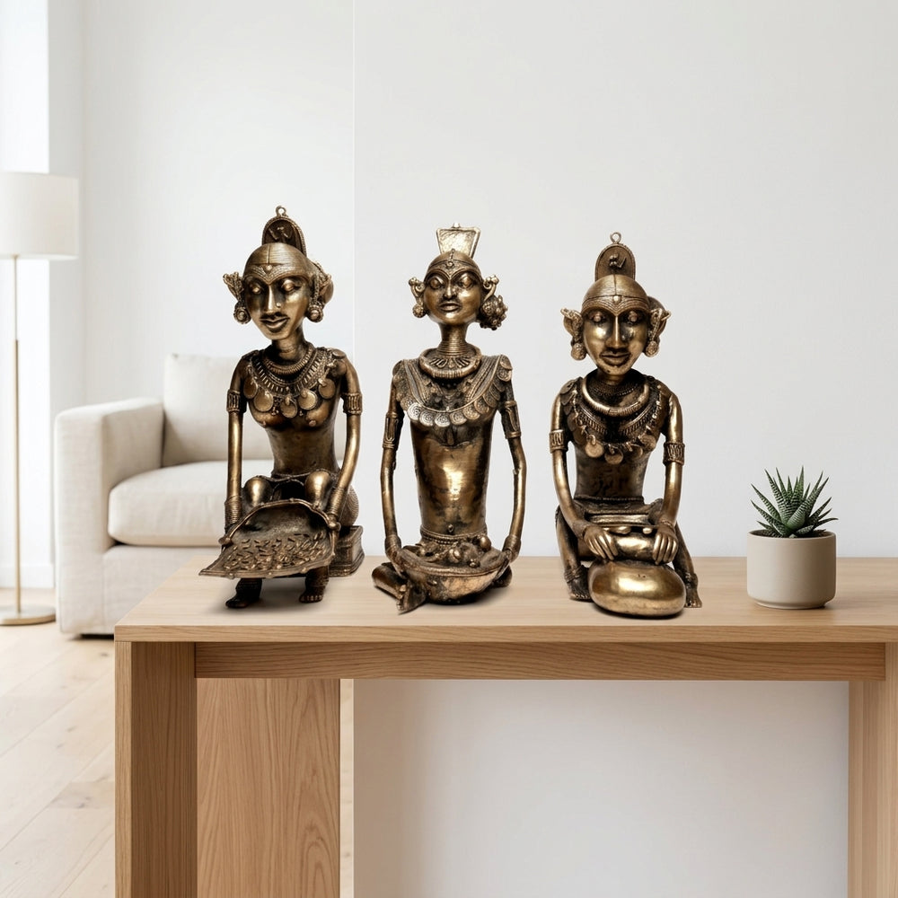 Cooking Tribal Showpiece (Set of 3) – Dhokra Metal Art
