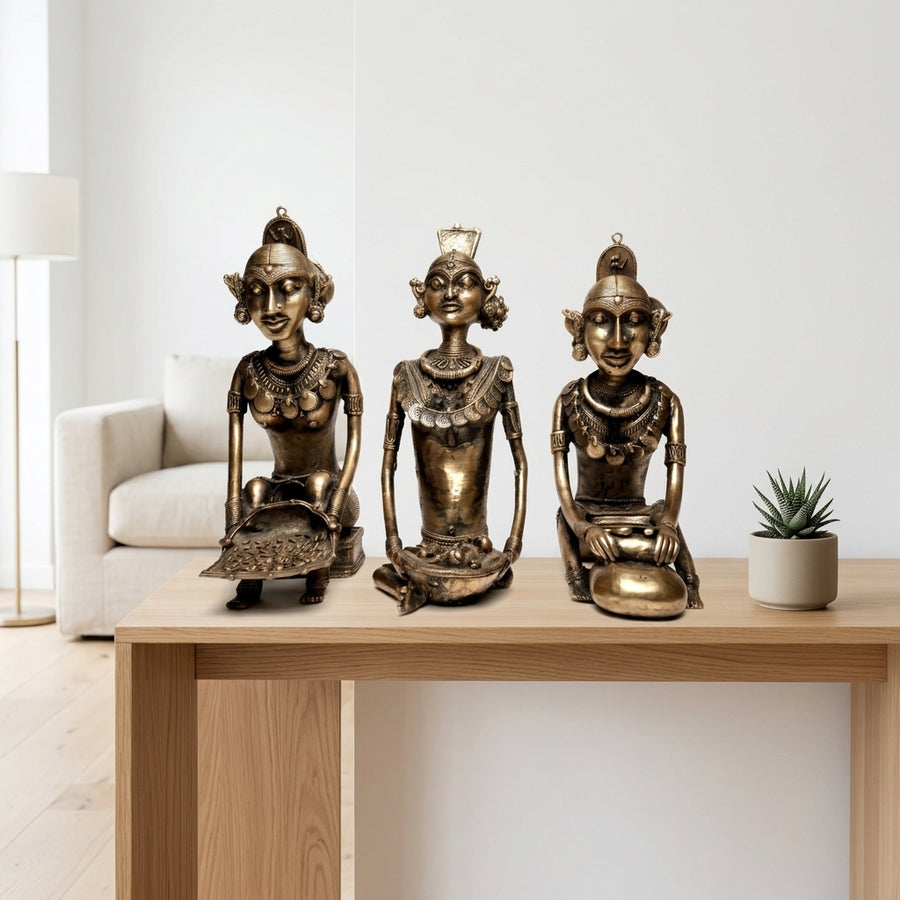 Cooking Tribal Showpiece (Set of 3) – Dhokra Metal Art
