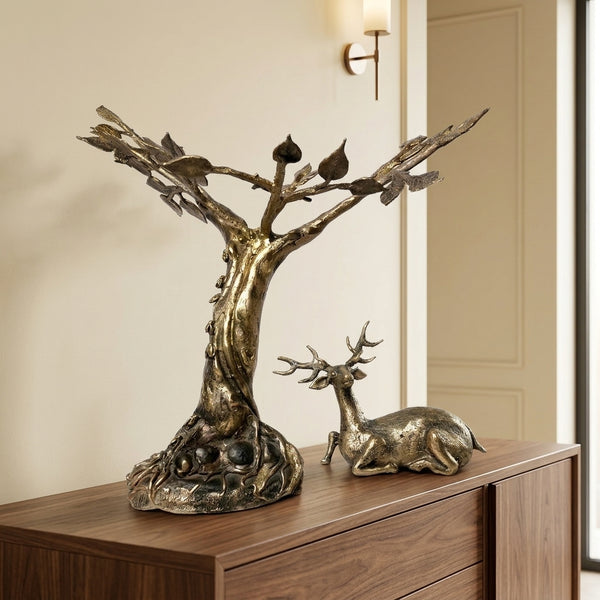 Sitting Deer Near the Tree (Dhokra Rock) – Dhokra Metal Art