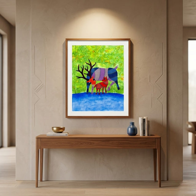 Deer and Fawn – Gond Paper Painting