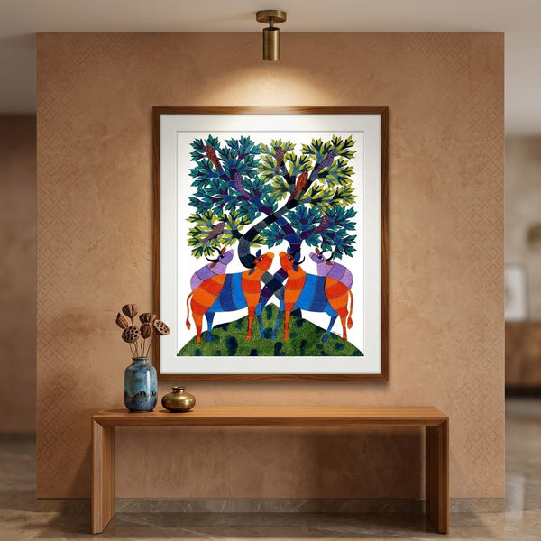 Animals, Trees, and Birds – Gond Paper Painting