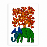 Elephant Under the Tree – Gond Paper Painting