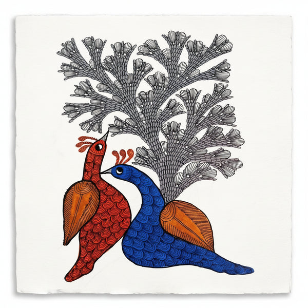 Peacocks & Flowering Tree – Gond Paper Painting