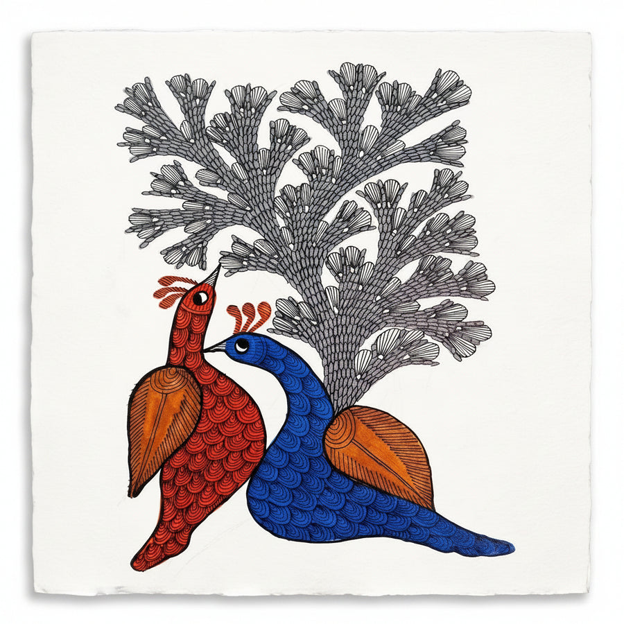 Peacocks & Flowering Tree – Gond Paper Painting