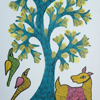 Flowering Tree, Animal & Birds – Gond Paper Painting