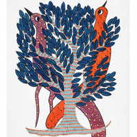 Two Birds Across the Tree – Gond Paper Painting