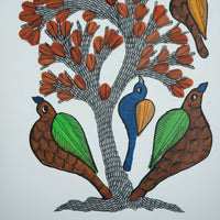 Flowering Tree & Birds – Gond Paper Painting