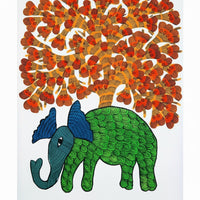 Elephant Under the Tree – Gond Paper Painting