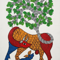 Tree and the Deer– Gond Paper Painting