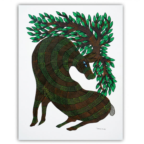 Tree and Animal – Gond Paper Painting